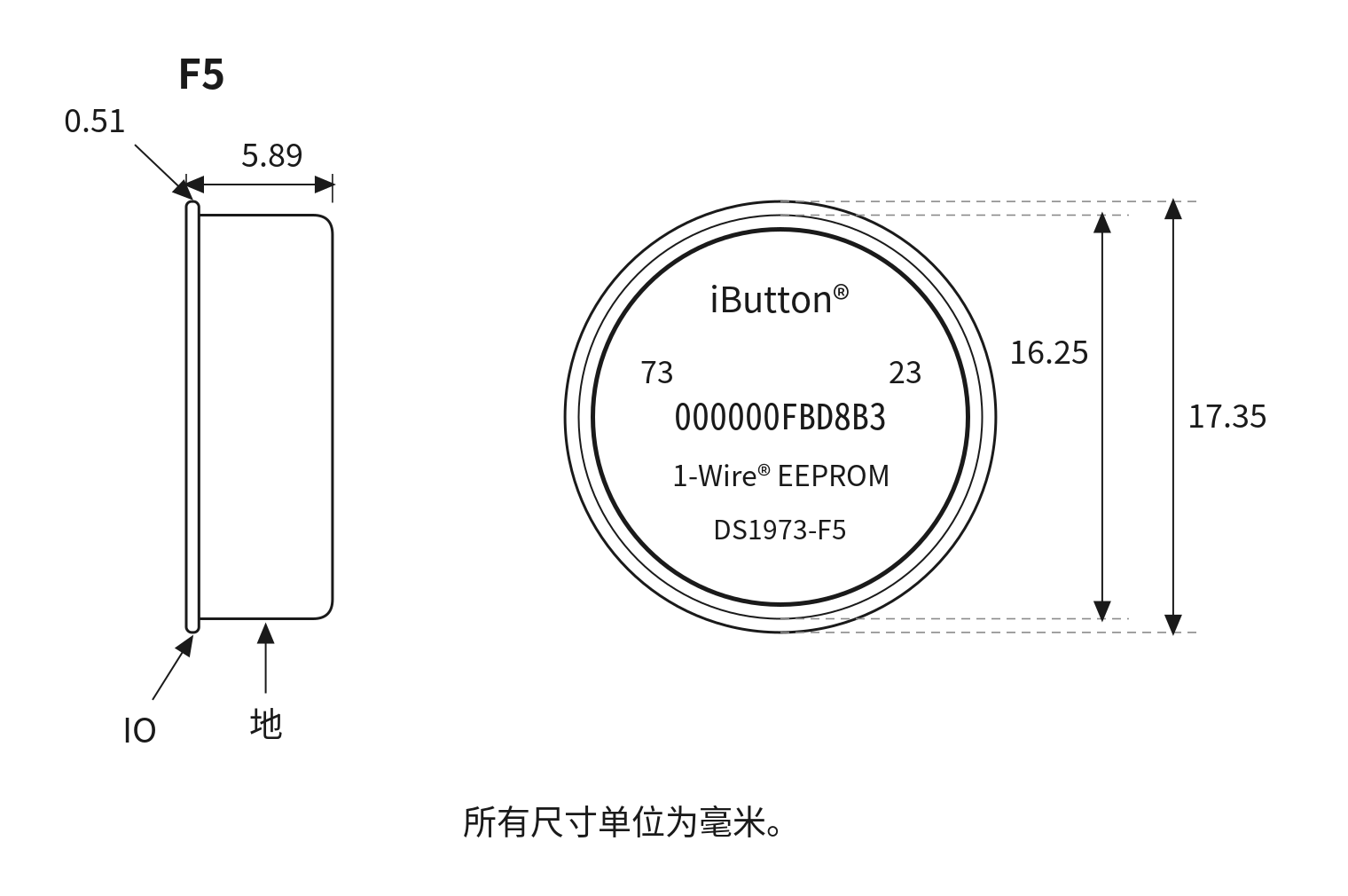 DS1973 — Product dimensions