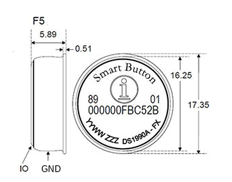 DS1990A-F5 — Product dimensions